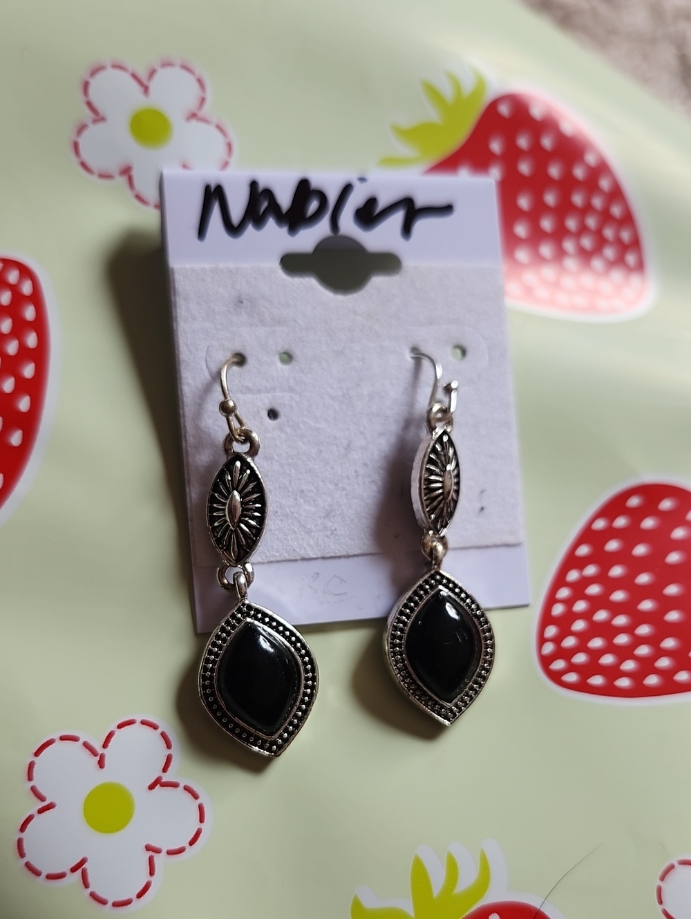 Napier NEW Silver-Tone Black Drop Earrings